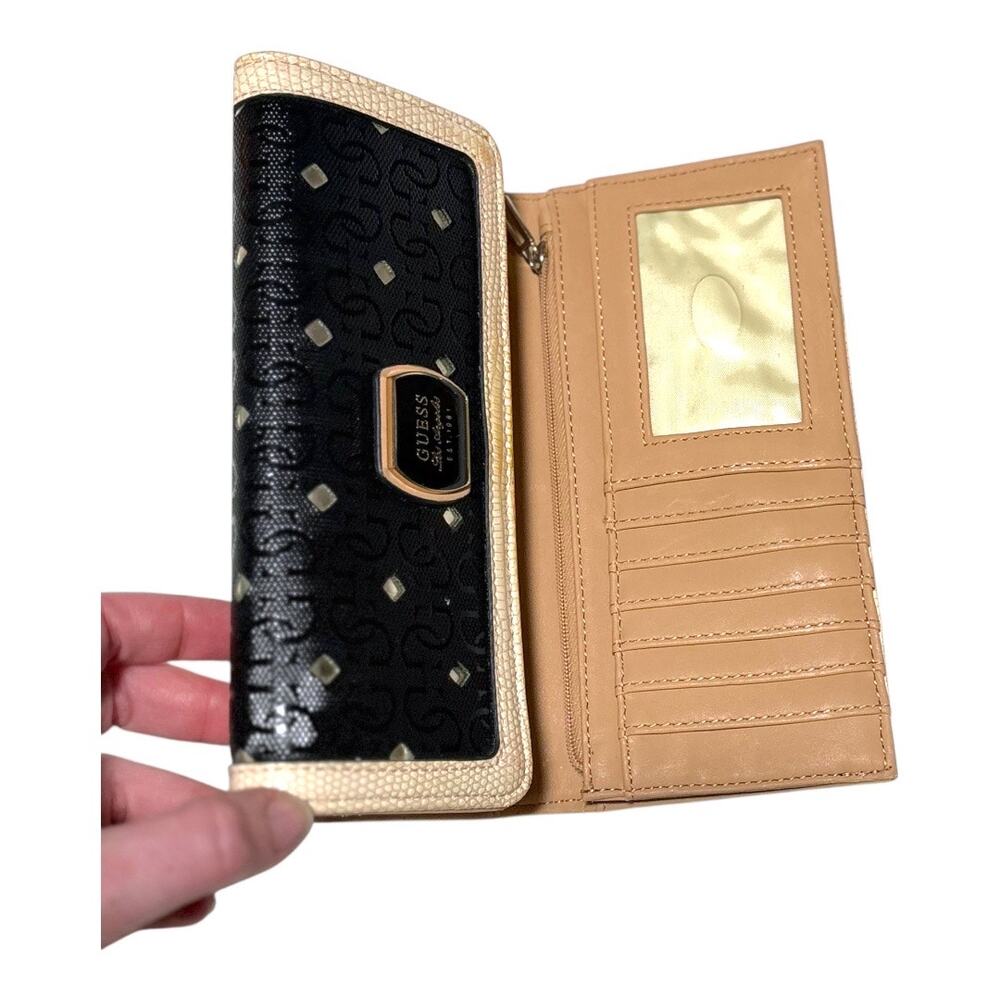 Guess Glam Wallet - Black Cream - Studded Sparkly & Classy w/ Many Pockets! - Picture 5 of 9